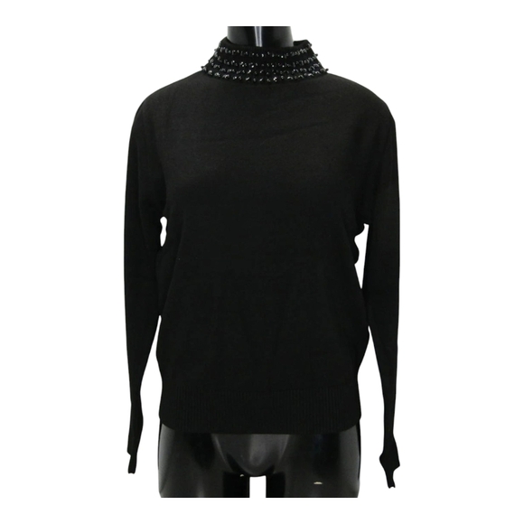 Carlucci Sweater Black Size M Womens High Collar Embellished Rhinestone Pullover - Picture 1 of 12